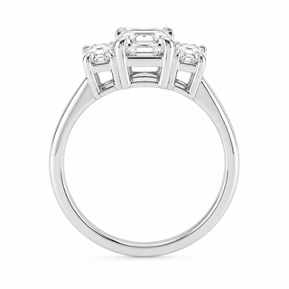 Natural Emerald Cut Diamond Bridal 3 Stone Ring 14KT White Gold