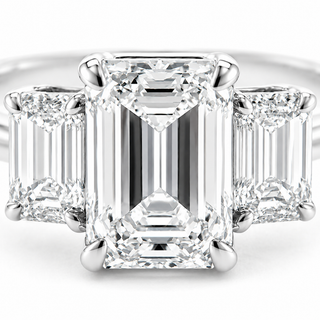 Natural Emerald Cut Diamond Bridal 3 Stone Ring 14KT White Gold