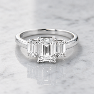 Natural Emerald Cut Diamond Bridal 3 Stone Ring 14KT White Gold
