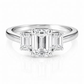 Natural Emerald Cut Diamond Bridal 3 Stone Ring 14KT White Gold