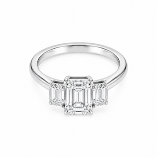 Natural Emerald Cut Diamond Bridal 3 Stone Ring 14KT White Gold