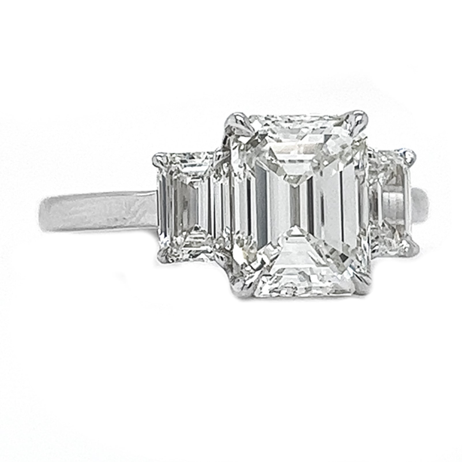 Natural Emerald Cut Diamond 3 Stone Ring, in White Gold