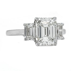 Natural Emerald Cut Diamond 3 Stone Ring, in White Gold