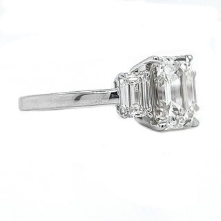 Natural Mined Emerald Cut Diamond 3 Stone Ring White Gold GIA