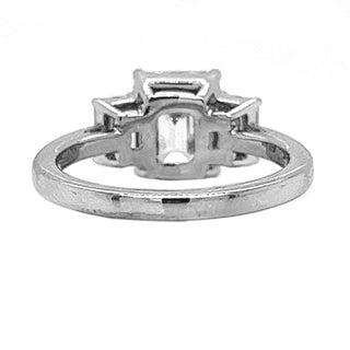 Natural Mined Emerald Cut Diamond 3 Stone Ring White Gold GIA