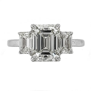 Natural Emerald Cut Diamond 3 Stone Ring, in White Gold