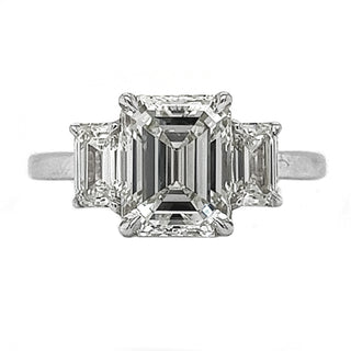 Natural Mined Emerald Cut Diamond 3 Stone Ring White Gold GIA