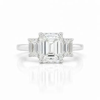 Natural Emerald Cut Diamond 3 Stone Ring 18KT White Gold