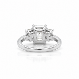 Natural Emerald Cut Diamond 3 Stone Ring 18KT White Gold