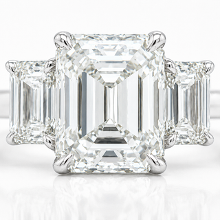 Natural Emerald Cut Diamond 3 Stone Ring 18KT White Gold