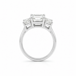 Natural Emerald Cut Diamond 3 Stone Ring 18KT White Gold