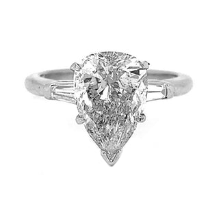 Natural Mined  Pear Cut Diamond 3 Stone Platinum Ring