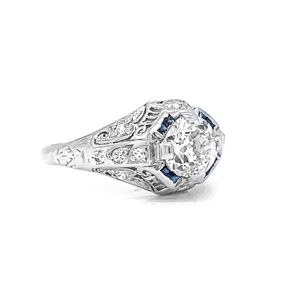 Natural Old Euro Diamond Art Deco Bridal Solitaire Ring, in Platinum - Pre-owned