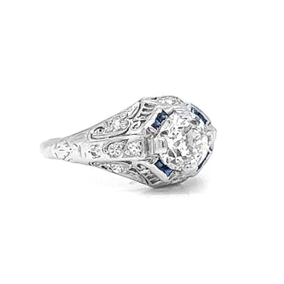 Natural Old Euro Diamond Art Deco Bridal Solitaire Ring, in Platinum