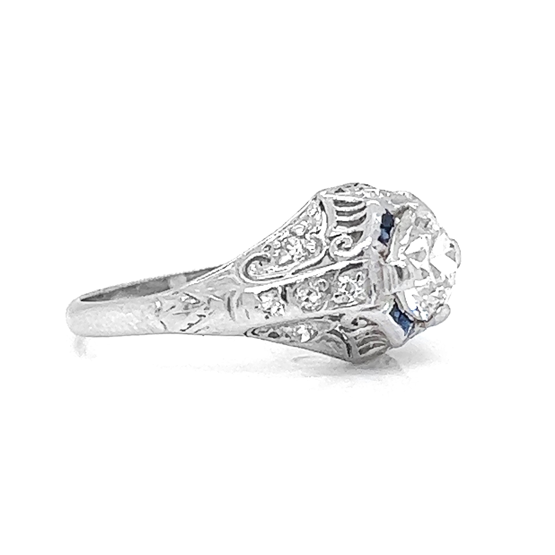 Natural Old Euro Diamond Art Deco Bridal Solitaire Ring, in Platinum - Pre-owned