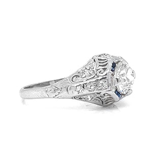 Natural Old Euro Diamond Art Deco Bridal Solitaire Ring, in Platinum