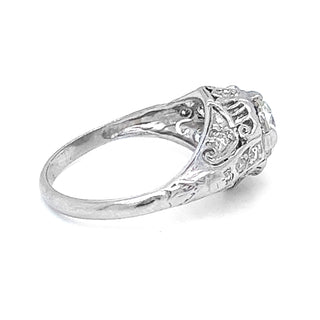 Natural Old Euro Diamond Art Deco Bridal Solitaire Ring, in Platinum