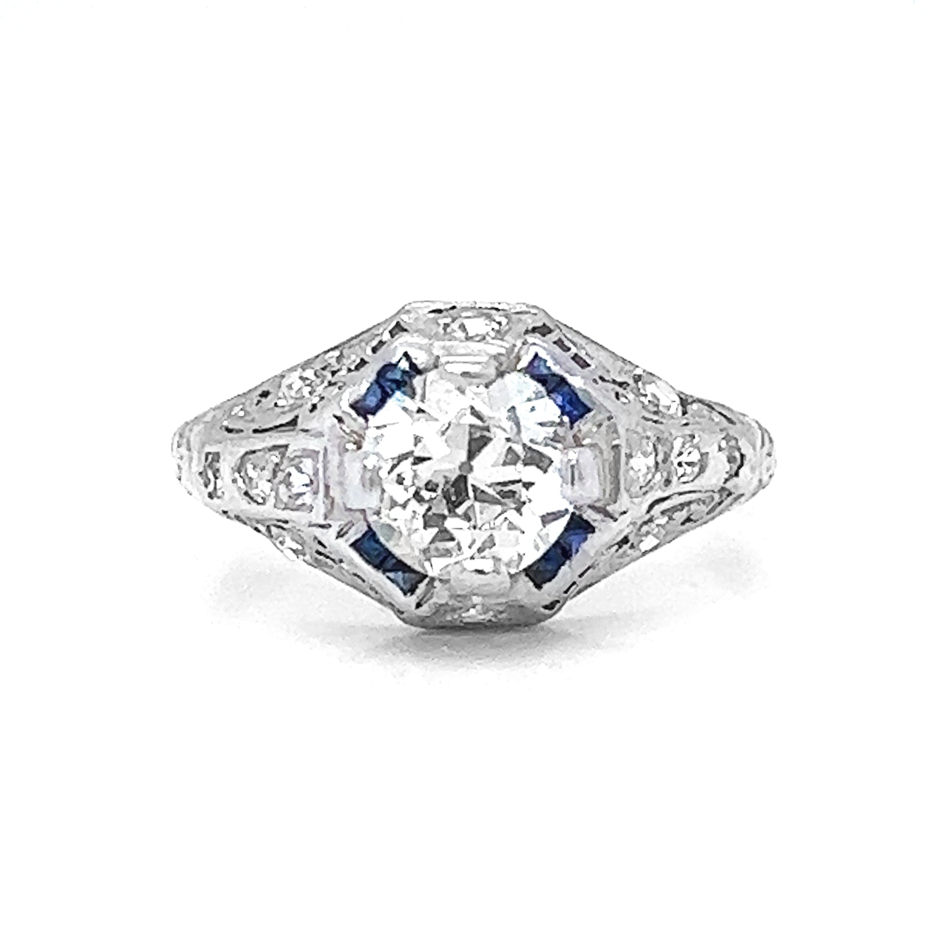 Natural Old Euro Diamond Art Deco Bridal Solitaire Ring, in Platinum - Pre-owned
