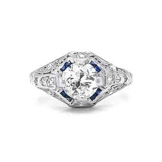 Natural Old Euro Diamond Art Deco Bridal Solitaire Ring, in Platinum