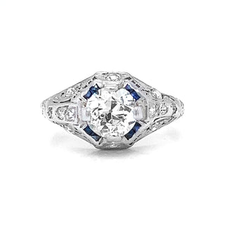 Natural Old Euro Diamond Art Deco Bridal Solitaire Ring, in Platinum