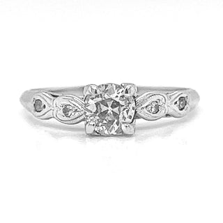 Vintage Natural Old Euro Diamond Art Deco Bridal Ring, in White Gold