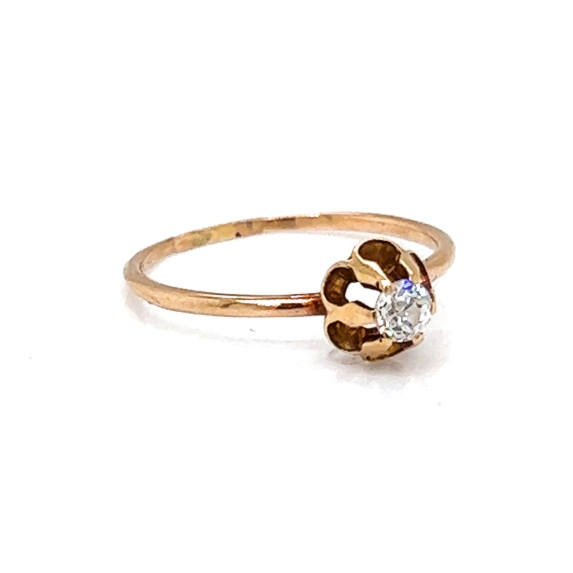 Vintage Natural Old Euro Diamond Solitaire Art Deco Promise Ring, in Rose Gold