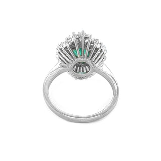 Natural Green Emerald and Diamond Cluster Art Deco Ballerina Ring White Gold