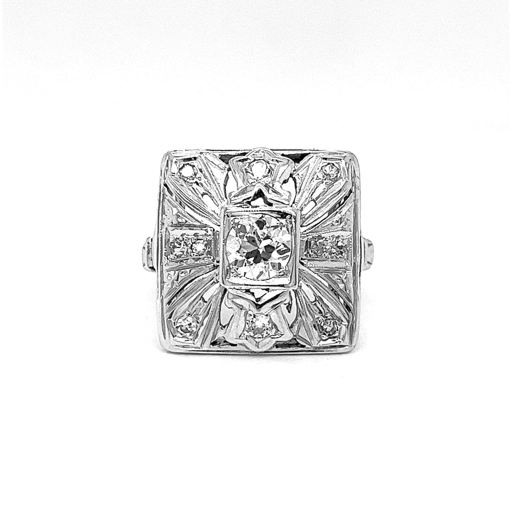 Natural Old European Cut Cocktail Ring, in White Gold