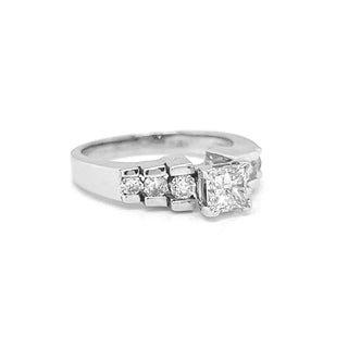 Natural Princess Cut Diamonds Bridal Ring, in White Gold