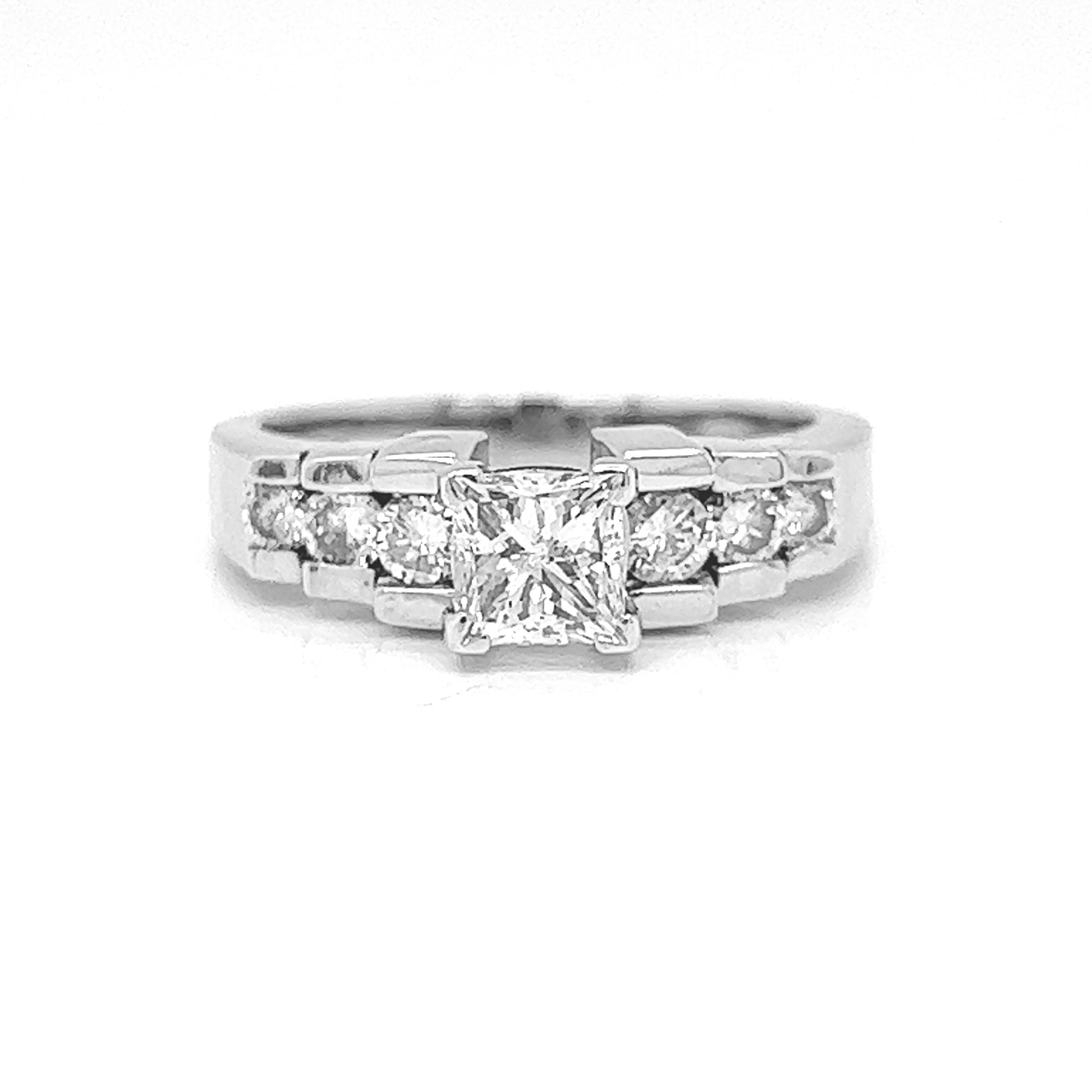 Natural Princess Cut Diamonds Bridal Ring, in White Gold