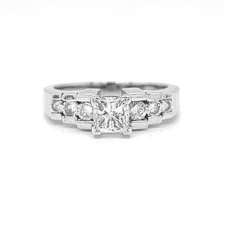 Natural Princess Cut Diamonds Bridal Ring, in White Gold