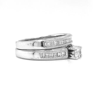 Natura Round Princess and Baguette Diamond Bridal Set Ring, in White Gold