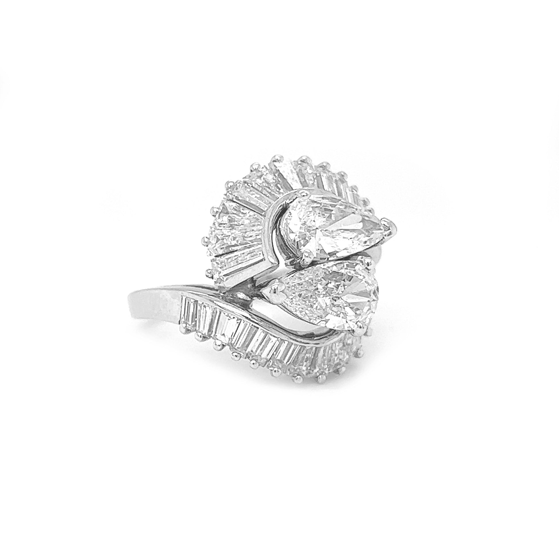 Natural Pear Shaped and Baguette Diamond Yin Yang Art Deco Cocktail Ring Platinum - Pre-owned