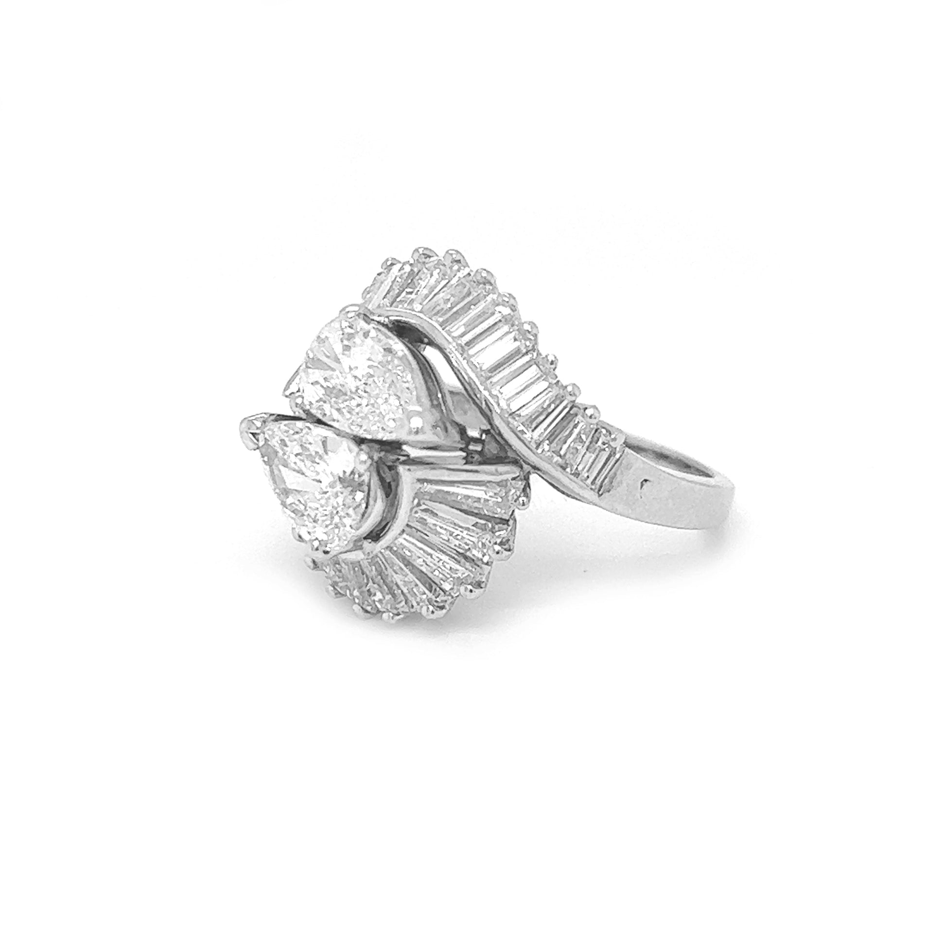 Natural Pear Shaped and Baguette Diamond Yin Yang Art Deco Cocktail Ring Platinum - Pre-owned