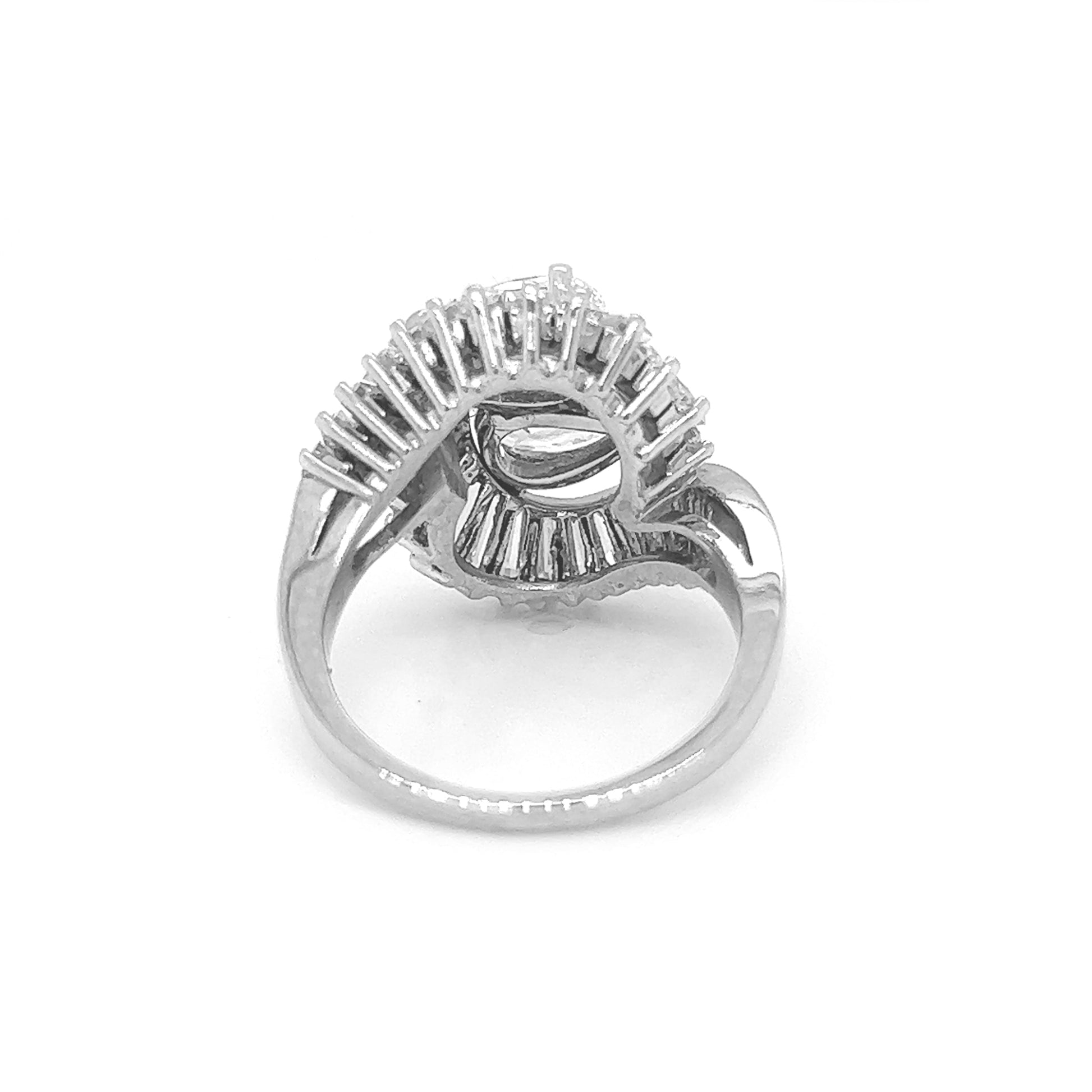 Natural Pear Shaped and Baguette Diamond Yin Yang Art Deco Cocktail Ring Platinum - Pre-owned