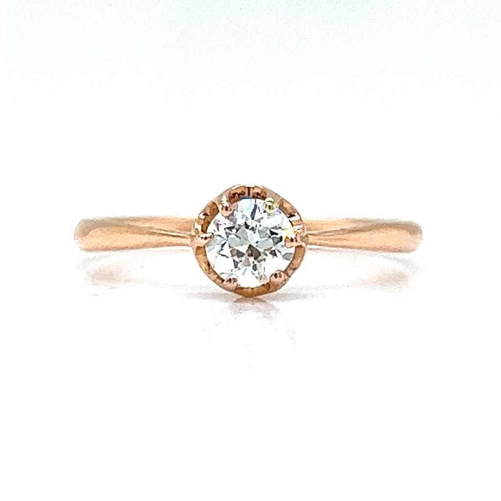 Natural Old Euro Solitaire Art Deco Ring, in Rose Gold - Pre-owned
