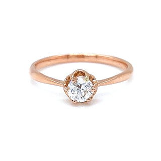 Natural Old Euro Solitaire Art Deco Ring, in Rose Gold - Pre-owned