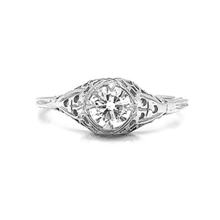 Natural Old European Cut  Diamond Bridal Solitaire Ring, in White Gold