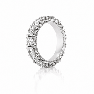 Natural Round Diamond Art Deco French Pave Eternity 18KT White Gold Ring