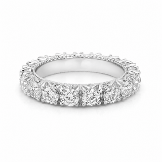 Natural Round Diamond Art Deco French Pave Eternity 18KT White Gold Ring