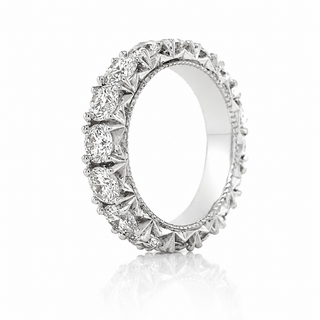 Natural Round Diamond Art Deco French Pave Eternity 18KT White Gold Ring