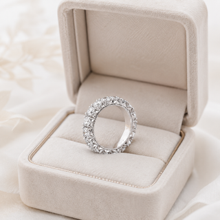 Natural Round Diamond Art Deco French Pave Eternity 18KT White Gold Ring