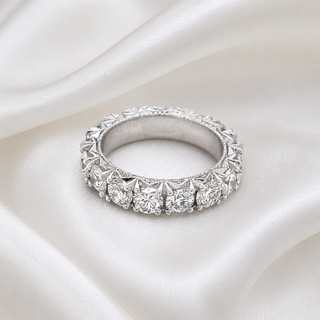 Natural Round Diamond Art Deco French Pave Eternity 18KT White Gold Ring