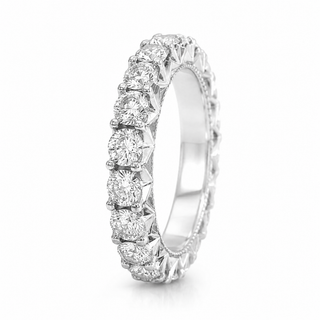 Natural Round Diamond Art Deco French Pave Eternity 18KT White Gold Ring