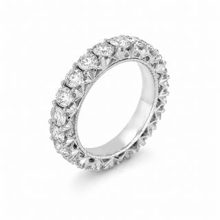 Natural Round Diamond Art Deco French Pave Eternity 18KT White Gold Ring
