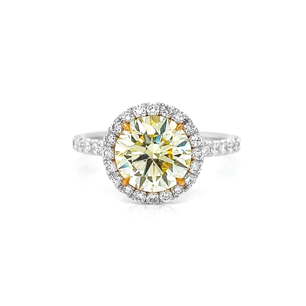 Natural Fancy Yellow Diamond Halo Cocktail Ring, in White Gold