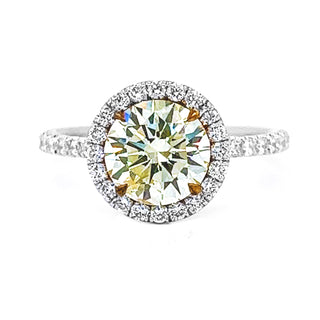 Natural Mined Round Cut Fancy Yellow Diamond Halo White Gold Ring GIA Certified