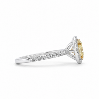 Natural Round Cut Fancy Yellow Diamond Halo Ring 18KT White Gold
