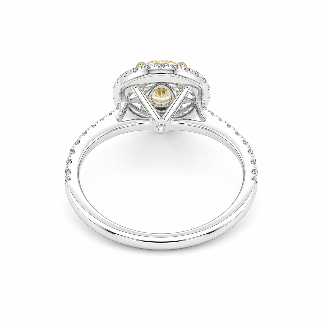 Natural Round Cut Fancy Yellow Diamond Halo Ring 18KT White Gold