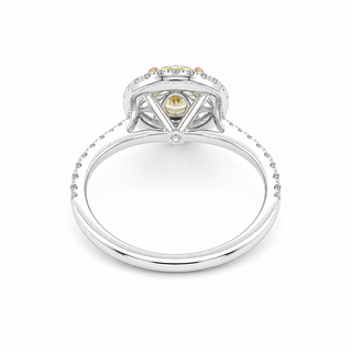 Natural Round Cut Fancy Yellow Diamond Halo Ring 18KT White Gold
